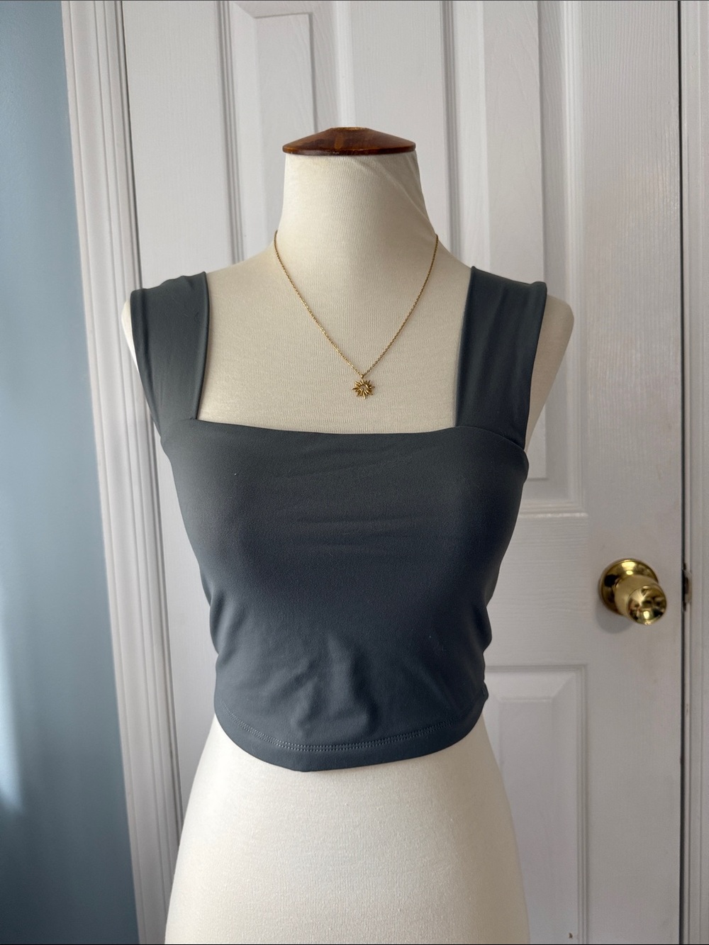 Dynamite Dark Green Square Neck Cropped Tank Top XS